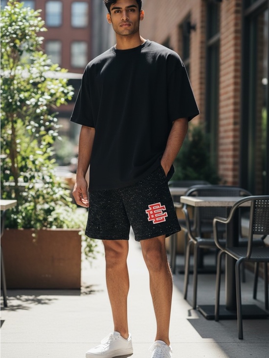 Eric Emanuel Other - Eric Emanuel Black boucle Shorts with Red Logo EE Patch size medium like new